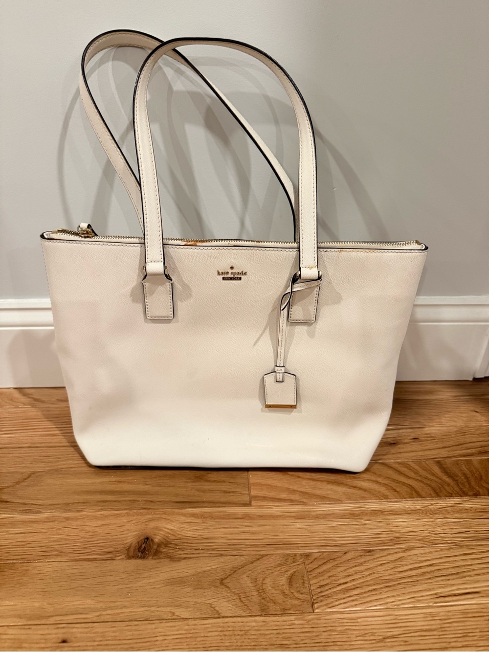 kate spade Ivory/Cream Leather Top-Zip Tote